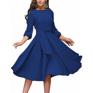 FENJAR Women's Formal Dresses Casual Wedding Guest Church Work Elegance Audrey Hepburn Style A-line Midi Dress (S)