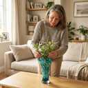 9.0" H Teal Glass Vases for Flowers, Unique Hand Blown Glass Vase Green Home Decor, Wide Mouth Colorful Flower Vase Centerpieces, for Living Room Table Bookshelf, Bathroom Office Shelf Decorative