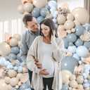 Dusty Blue Sand White Balloon Garland Arch Kit, Slate Fog Baby Blue Sand White Beige Latex Party Balloons for Boys Girls Bear Theme Baby Shower Birthday Gender Reveal Bridal Wedding Party Decorations