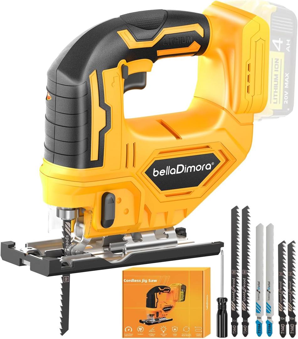 Jig saw compatible with Dewalt 20V Battery (Battery not Included) Cordless Jigsaw with LED Work Light, 0- 45 Bevel Cuts, 3 Orbital Settings for Straight/Curve/Bevel/Circle Cutting