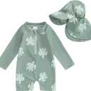 Hnyenmcko Baby/Toddler Boy Rash Guard Swimsuit Long Sleeve One Piece Zipper Swimwear Sunsuit Infant Bathing Suit Beachwear (6-12 Months, Turtle-green)