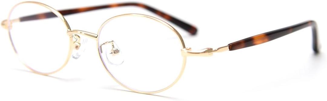 Oval Glasses For Men Thin Metal Eyeglasses Frame Women Unisex Clear Lens Eyewear (Gold)