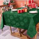 Biscaynebay Christmas Hunter Green Tablecloth Rectangle Tables 60x120 Inch-Fabric Xmas Holiday Winter Table Cloth-Jacquard Damask Poinsettia Modern Table Cover for 8 ft Kitchen Dinner Banquet Parties