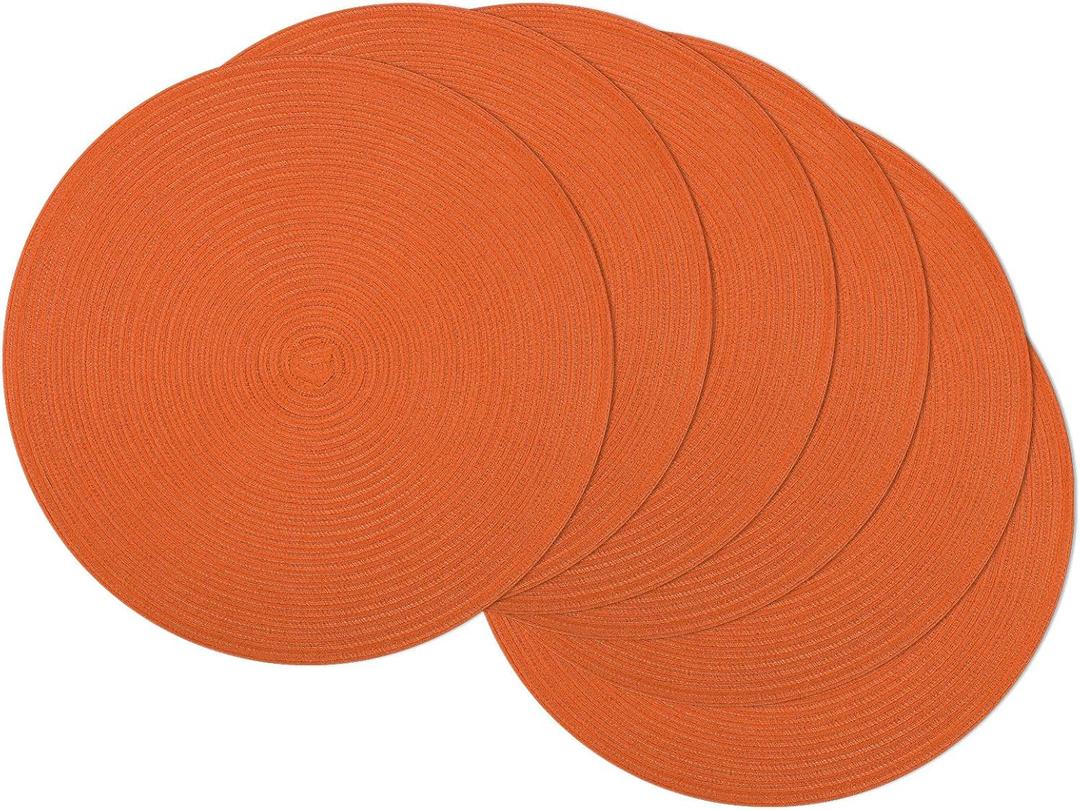 SHACOS Round Braided Placemats Set of 8 Round Table Mats for Dining Tables Washable Fabric Kitchen Table Place Mats (Orange, 8)