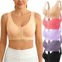 5-Pack Front Closure Bras Set After Mastectomy Breathable Post Surgery Sport Minimizer Bra Push Up Compression Anti Sagging Wireless No Underwire Bralettes for Gril Women Lady - XL