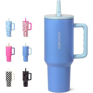DLOCCOLD 40 oz Tumbler with Handle & Flip Straw, Car Cup Holder Friendly, Leak Resistant Water Bottle, Reusable Insulated Modern Stainless Steel Tumbler, Gifts for Women & Men (Riptide)