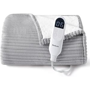 Bedsure GentleSoft Electric Blanket Full Size - Soft Ribbed Flannel Heated Blanket with 6 Heat Settings, Heating with 10 Time Settings, 8 hrs Timer Auto Shut Off (72x84 inches, Light Grey)