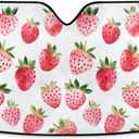Watercolor Strawberry Windshield Sun Shade for Car Auto SUV Truck Foldable Front Window Sunshade Sun Visor Protector Block UV Rays Reflect Heat, 55" x 28"