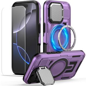 MMHUO for iPhone 16 Pro Case with Adjustable Camera Protector & Screen Protector,[Compatible with MagSafe] [Military Grade Protection] Shockproof Phone Case for iPhone 16 Pro,Purple