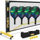 Pickleball Net Set, Portable Pickleball Set w/Wheels, 11ft & 22ft Regulation Size Pickel Ball Net, Set of 4 Balls and Paddles, Heavy Duty Frame for Backyard Driveway Outdoor