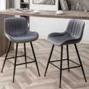 Counter Height Bar Stools, Modern Velvet Barstools Set of 2 with Black Legs and Fabric Seat and Back for Kitchen Island, Grey, Large