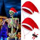 2 Pcs Giant 12 ft Skeleton Santa Hat 44 Inches Extra Large Adjustable Christmas Velvet Skeleton Costume Accessories (Red and White)