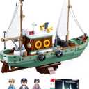 City Fishing Boat Building Kit with 3 Fisherman Minifigures, Ship Building Sets with Fishing Rods & Buckets, Christmas Birthday Gifts Toys for Kids Aged 6-12, Compatible with Lego Boat, 610 PCS