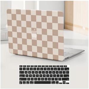 BYCeKe Compatible with MacBook Air 13.6 inch Case 2022-2025 M4 A3240 M3 A3113 M2 A2681,for Mac 13 M4 Checkered Textured Cream Plastic Hard Shell&Keyboard Cover for Mac Air 13.6 Laptop,Checkerd Neutral