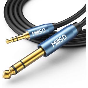 MillSO 6.35mm Male 1/4 to 3.5mm Male 1/8 TRS Stereo Audio Cable (16 Feet), Headphone Adapter 1/8 to 1/4 AUX Adapter for Guitar Amp, Keyboard, Piano, Amplifiers, Home Theater Devices, or Mixer (Sapphire blue)