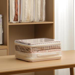 1 Pack Sheet Organizer and Storage, Double Side Clear Hard Shell Window. Expandable Blanket Storage Bag, Large Stackable Closet Storage Bin.