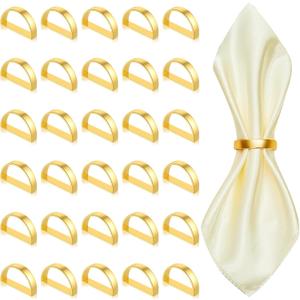 SHENLIU 30Pcs Gold Napkin Rings Set, Semicircle Metal Gold Napkin Holder Buckles Modern Serviette Buckles Metallic Adornment for Table Kitchen Dinner Party Wedding Christmas Valentine's Day