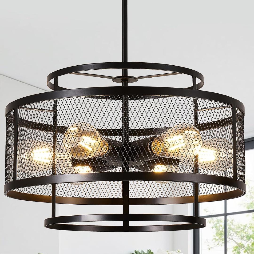 18" Modern Black Chandelier for Dining Room, No Assembly Required 6-Light Black Dining Room Light Fixture Over Table, Industrial Hanging Pendant Lights Fixture for Kitchen Island, Entryway, Foyer