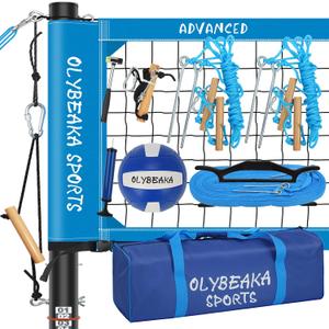 Professional Volleyball Net Set: Pro-Level, All-in-One for Outdoor Fun with 2" Adjustable Height Aluminum Poles, Upgraded Anti-sag Net, PU Volleyball, Boundary Line, Large Carry Bag (Blue)
