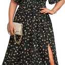 Plus Size Summer Dress 2025 - Milkmaid Sundress Boho Floral Casual Beach Wedding Midi Dresses, (Large Size, Floral Black)