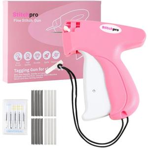 Stitchy Stitch Gun for Clothes | Handheld Stitch Tag Gun Quick Clothing Fixer | Tagging Gun | Includes 6 Needle, 1000 Black Fasteners & 1000 White Fasteners (PinkWhite)