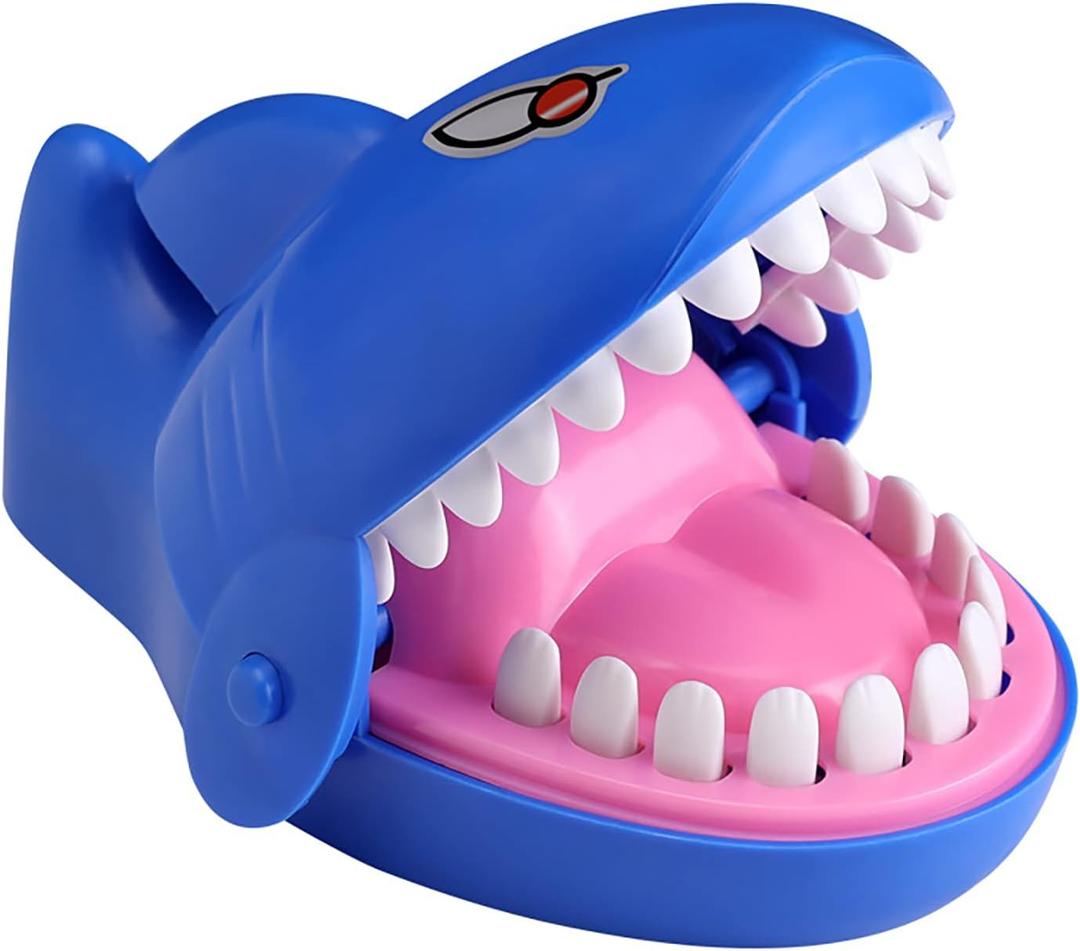 Shark Bite Game for Kids Biting Finger Push Teeth Down Funny Board Games (Blue Shark)