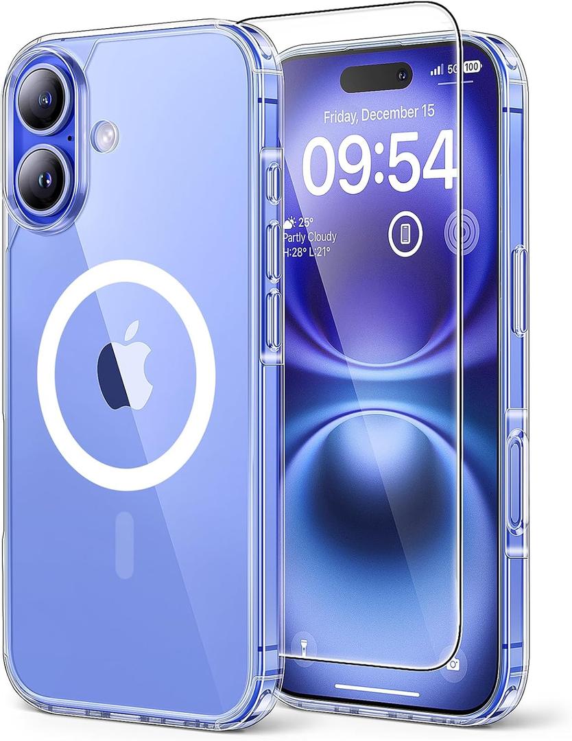 TAURI 3 in 1 for iPhone 16 Plus Case, Compatible with MagSafe [Not-Yellowing] with 2X Screen Protectors, Military-Grade Protection, Slim Magnetic Phone Case for 16 Plus 6.7", Clear (for iPhone 16 Plus 6.7", A-Clear)