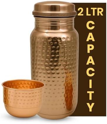 Leathervine 100% Pure Copper Water Bottle for Drinking 64 oz with Lid| Leak Proof Ayurvedic Vessel to Support Digestion, Immunity | Lightweight, Eco-Friendly, Travel Use, Best Gift for Wellness Lovers