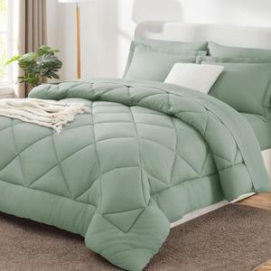 CozyLux Full Size Comforter Sets Sage Green - 7 Pieces Bed in a Bag Full, Luxury Soft Bed Set for All Seasons, Bedding Set with Down Alternative Comforter, Sheets, Pillowcases & Shams