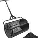 Compost Spreader. Peat Moss Spreader 24" Roller Lawn Spreader with Height Adjustable T Shaped Handle, Steel Mesh Basket Garden Spreader with Side Latches, for Spreading Manure Topsoil, Black S