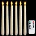 6 Pcs Flameless Taper Candles with Remote, Timer, Plastic Battery Operated Window Candles, 9.6 Inches Ivory LED Candlesticks, for Halloween Christmas Home Decoration
