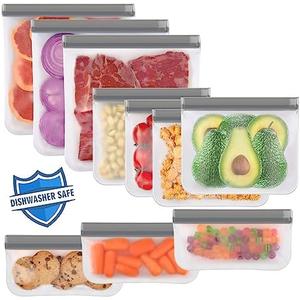 Lerine 9 Pack Dishwasher Safe Reusable Bags Silicone, Leakproof Reusable Freezer Bags, BPA Free Food Storage Bags for Lunch Marinate Food Travel(Grey) - 3 Gallon 4 Sandwich 3 Snack Bags