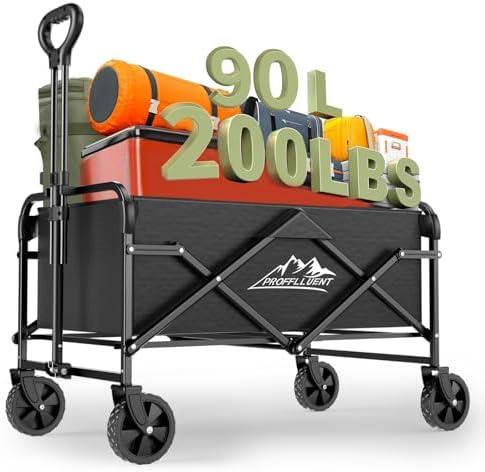 Collapsible Wagon Cart with 5" Removable 360° Swivel Wheels & Handle Adjustable, 220lbs Capacity， Waterproof 600D Oxford Fabric & MDF Base, All-Terrain Portable Utility Cart for Shopping, Garden， Pet