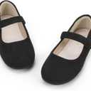 Hehainom Toddler Girls Flats Mary Jane Flower Girl Dress Shoes School Wedding Party Shoes(Black Suede 1 M US Little Kid)