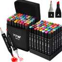 YTW Alcohol Markers, 48 Colors Dual Tip Art markers, Drawing Markers, Coloring Marker for Adults Coloring Drawing, Chisel & Fine