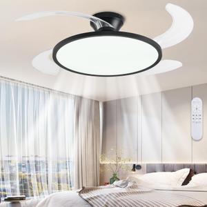 AHAWILL Retractable Ceiling Fan with Lights Remote Control,42'' Low Profile Ceiling Fan with Retractable Blades, Dimmable Full Spectrum, Modern Fandelier for Living Room Dinning Room Bedroom, Black