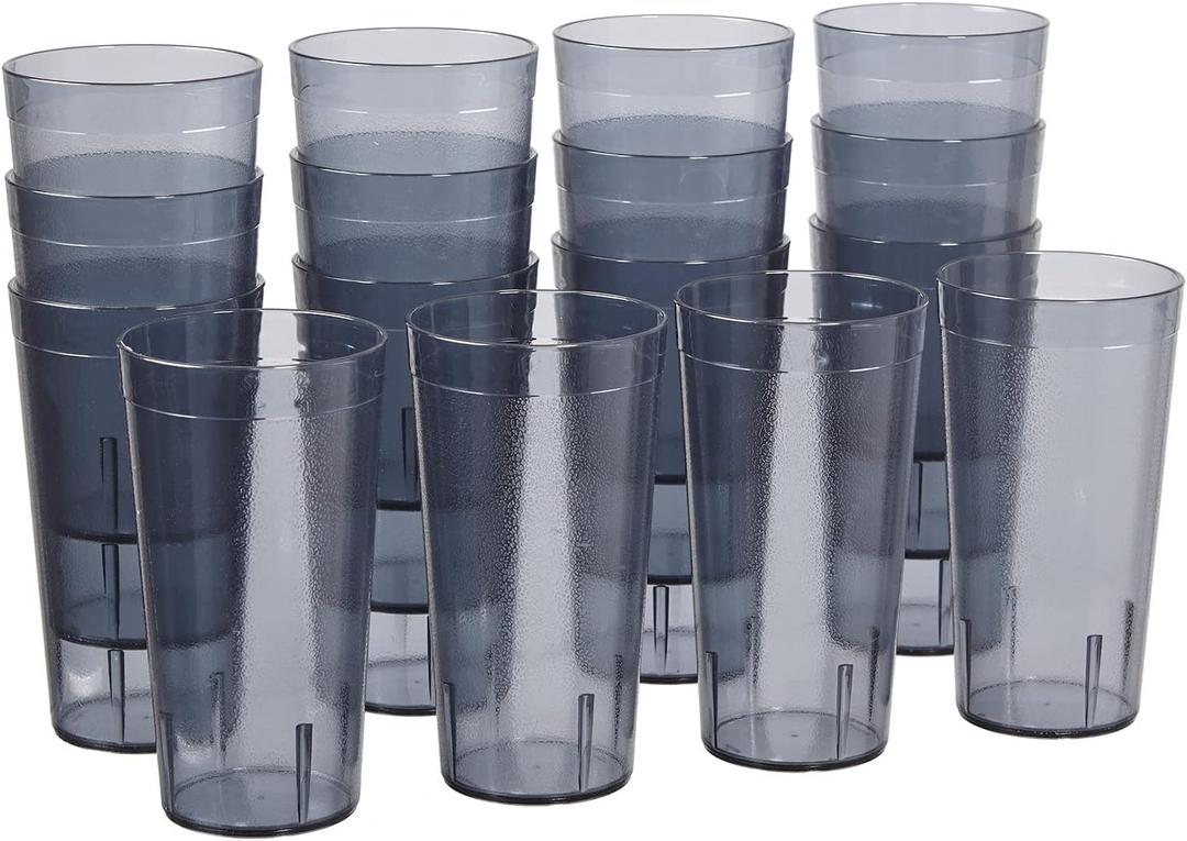 US Acrylic Cafe Plastic Reusable Tumblers (Set of 16) 20-ounce Water Cups in Grey | Value Set of Restaurant Style Drinking Glasses, Stackable, BPA-free, Made in the USA | Top-rack Dishwasher Safe, Gray 