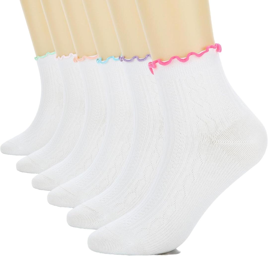 6 Pairs Ruffle Socks For Women Casual Ankle Socks Retro Soft (Small, Multicolor)