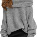 ZESICA Women's Off The Shoulder Spring Sweaters Oversized Long Sleeve Pullover Tops 2026 Fashion Outfit Clothes (Gray, M)