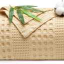PHF Cooling Waffle Blanket Twin Size, Lightweight 60% Rayon Derived from Bamboo & 40% Cotton Breathable Blanket for Hot Sleepers, Soft and Luxury for Bed Couch and Sofa, 66"x90", Beige