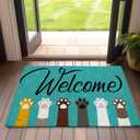 Welcome Cat Dog Paws Welcome Door Mat,Cute Cartoon Doormat for Outside Entrance Home Decor,Non-Slip Carpet Rugs with Felt Entryway Mat for Patio Indoor Front 17" x 30"