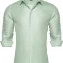 DiBanGu Mens Silk Paisley Dress Shirts,Long Sleeve Button Down Shirt Casual Regular Fit Shirt for Men Wedding Party (X, Solid Sage Green)