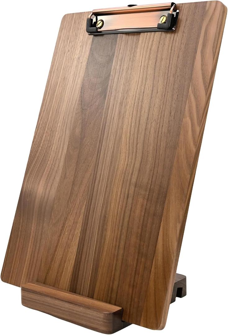 Clipboard Walnut Wood, Letter Size Clip Board with Stand, 1.54Lbs, 12.6 x 8.7 in Idea for Menu and Memos Display, Office Supplies School Classroom Homeschool Essentials Teacher Gifts Self-Service