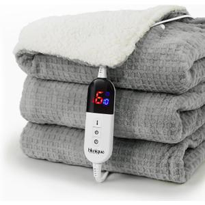 Heated Blanket Electric Blanket Twin Waffle, 62x84 Inches Sherpa Fleece Fast Heating Blanket 6 Heating Levels & 10 Hours Auto Off ETL Certification, Grey Twin