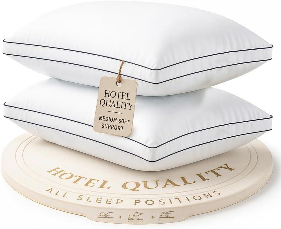 LANE LINEN Bed Pillows King Size Set of 2-20"x36" Medium Firm Down Alternative Pillows for Sleeping, Hotel Quality Back Stomach or Side Sleeper King Pillow 2 Pack, Cooling Soft Easy Care - White