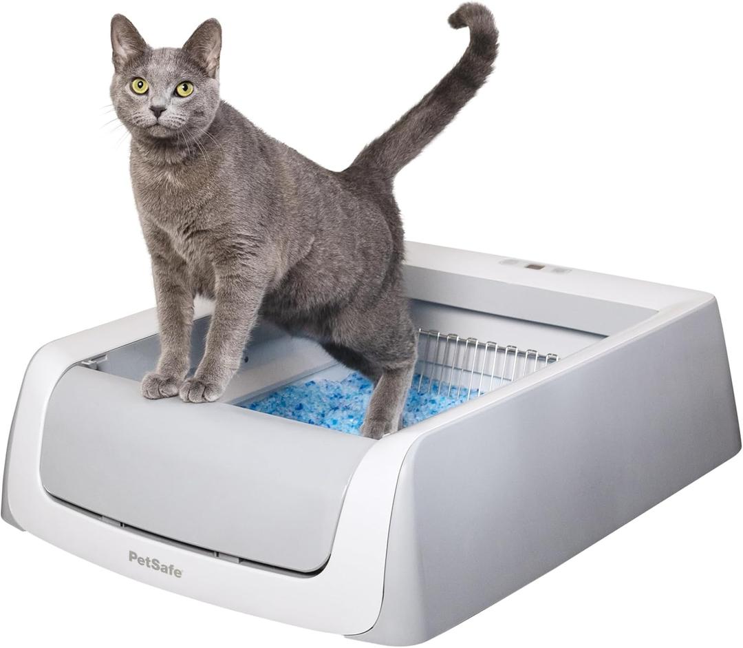 PetSafe ScoopFree Crystal Pro Self-Cleaning Automatic Litter Box - Uncovered Motion-Sensing Cat Box with Integrated Health Counter - Includes 1 Disposable Crystal Litter Tray (Regular)