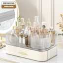 3-Layer Vanity Desk Organizer with Drawers, Clear Makeup Organizer Countertop, Roof Open Compartment with Dividers, Plastic Storage Bins for Skincare, Perfume Holder Organizer