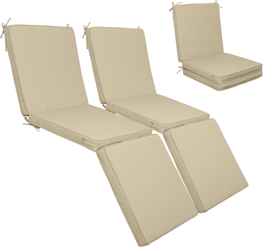 2 Pcs Chaise Lounge Cushion Outdoor, 71 x 24 x 3 Inch Lounge Chair Cushions for Outdoor Furniture - Waterproof Lounge Patio Replacement Cushion for Lawn Pool (Khaki)