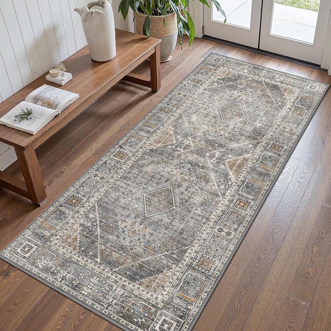 GENIMO 2x5 Washable Runner Rug for Hallway, Entryway Rugs Non Slip Low Pile Lightweight Thin Runner Rugs for Entryway Indoor, Kitchen, Laundry Room, Corrider and Bedroom, Slate Gray