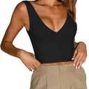 REORIA Butsmooth Womens Trendy Sexy Plunge Deep V Neck Sleeveless V Backless Slim Fit Going Out Crop Tank Tops (XX-Large, Black)